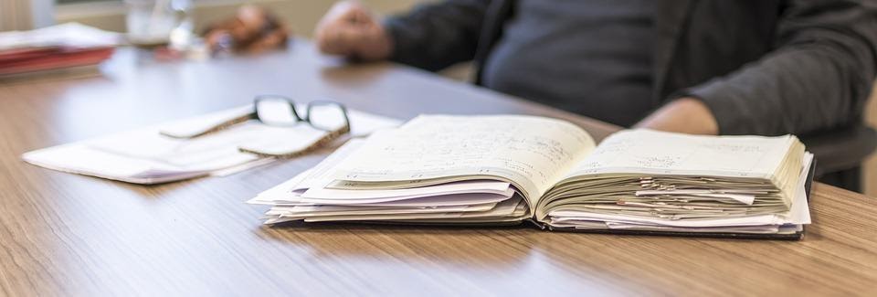 An open planner on a table