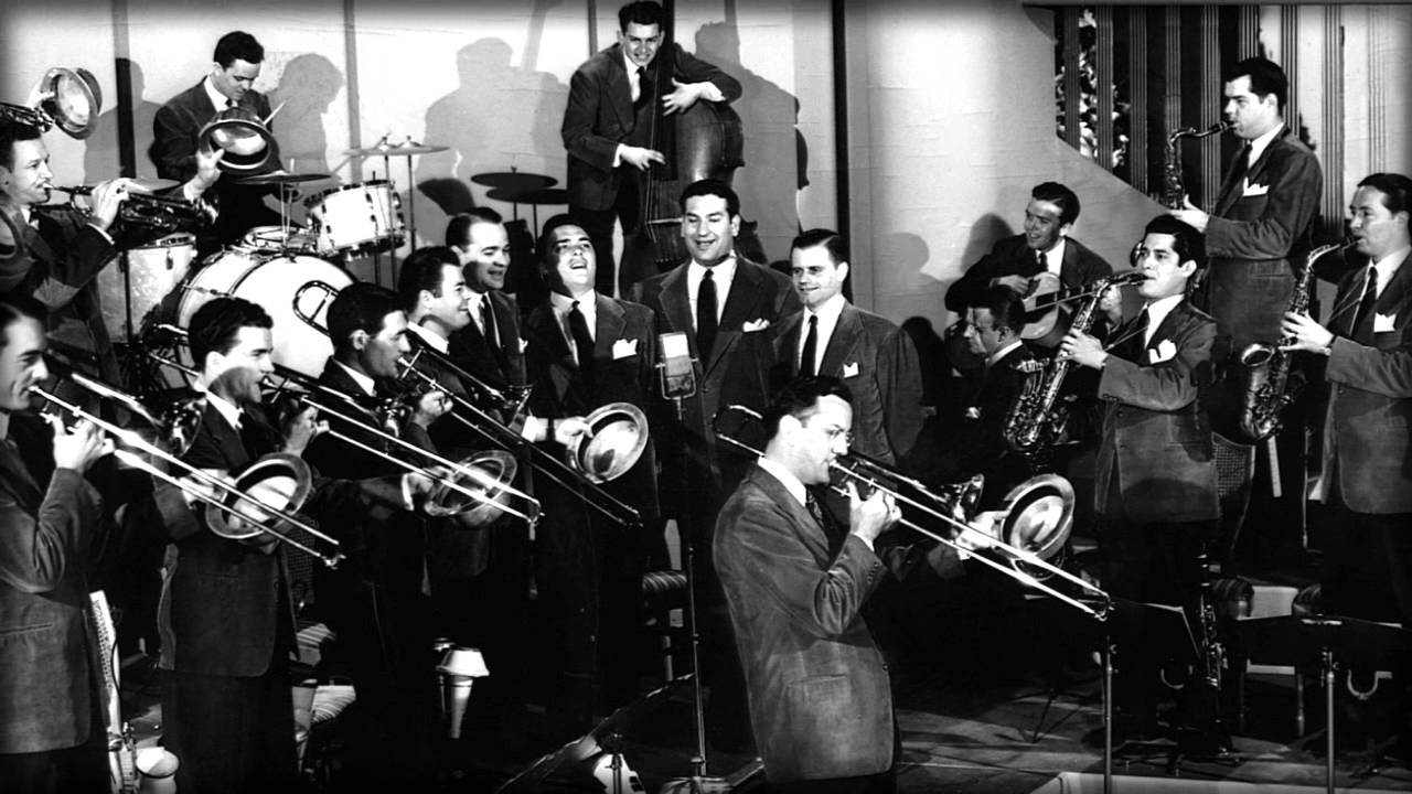 black and white image of the Glenn Miller Orchestra