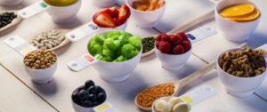 Bowls of various fruits and nuts