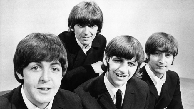 black and white image of the Beatles