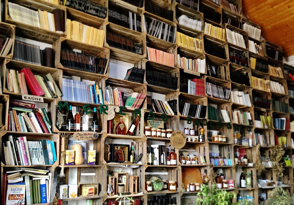 Shelves of books.