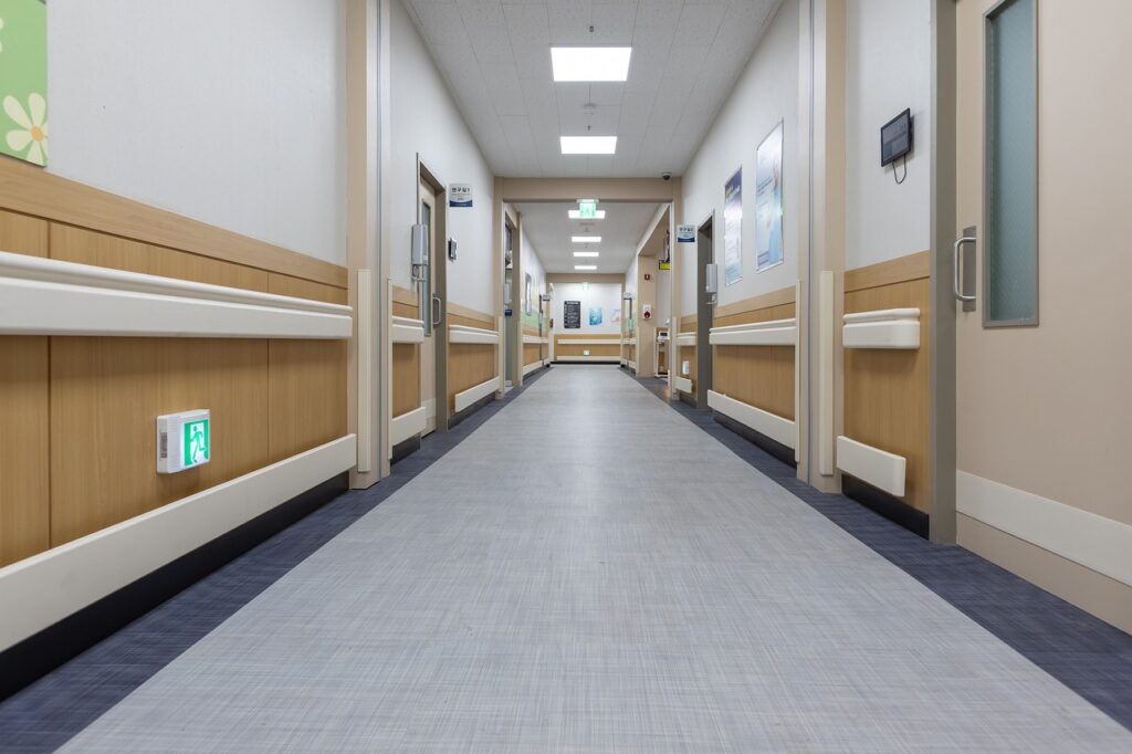 Corridor in a medical facility.