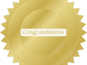 Gold sticker congratulations.