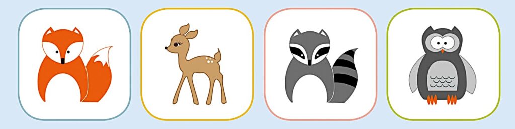 fours animals. Each in their own individual drawn box.