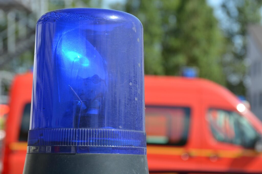 a blue light on an emergency vehicle.