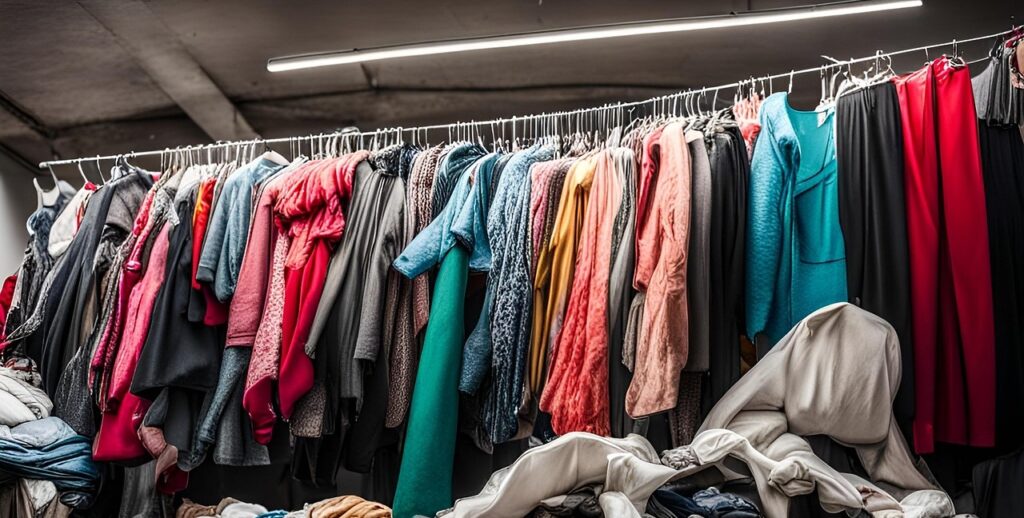 a rack of clothes.