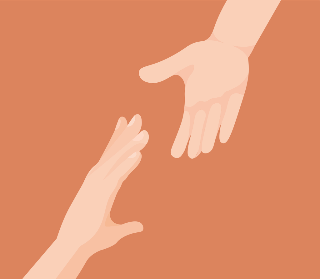 a hand reaching out to another.
