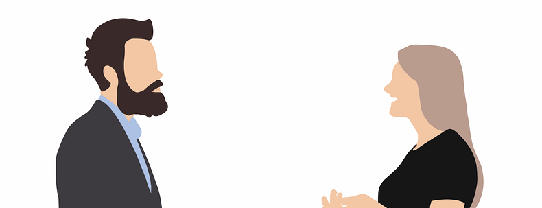 two people talking.