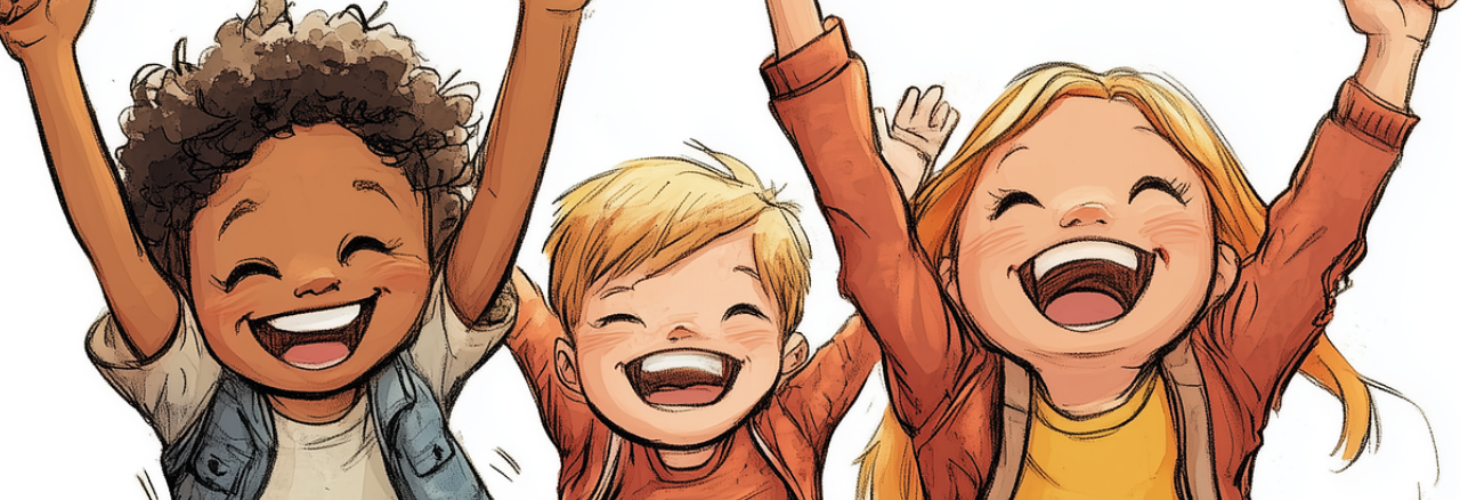 Children jumping with their arms in the air.