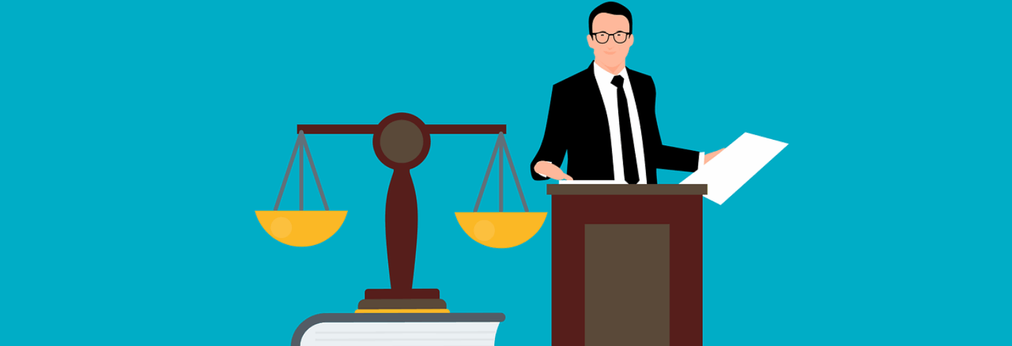 law books, an official and the scales of justice.