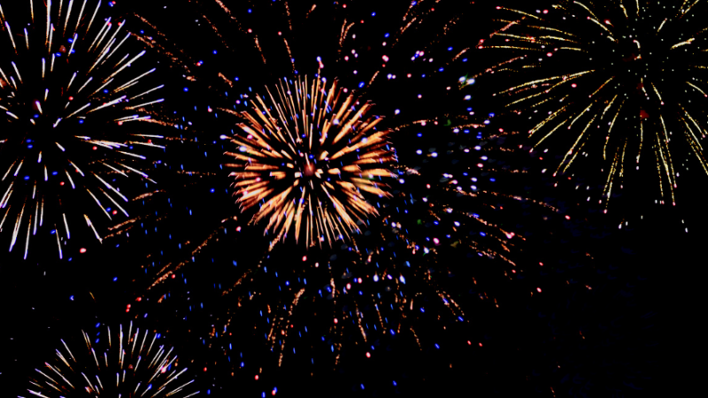 fireworks lighting up a dark night sky.